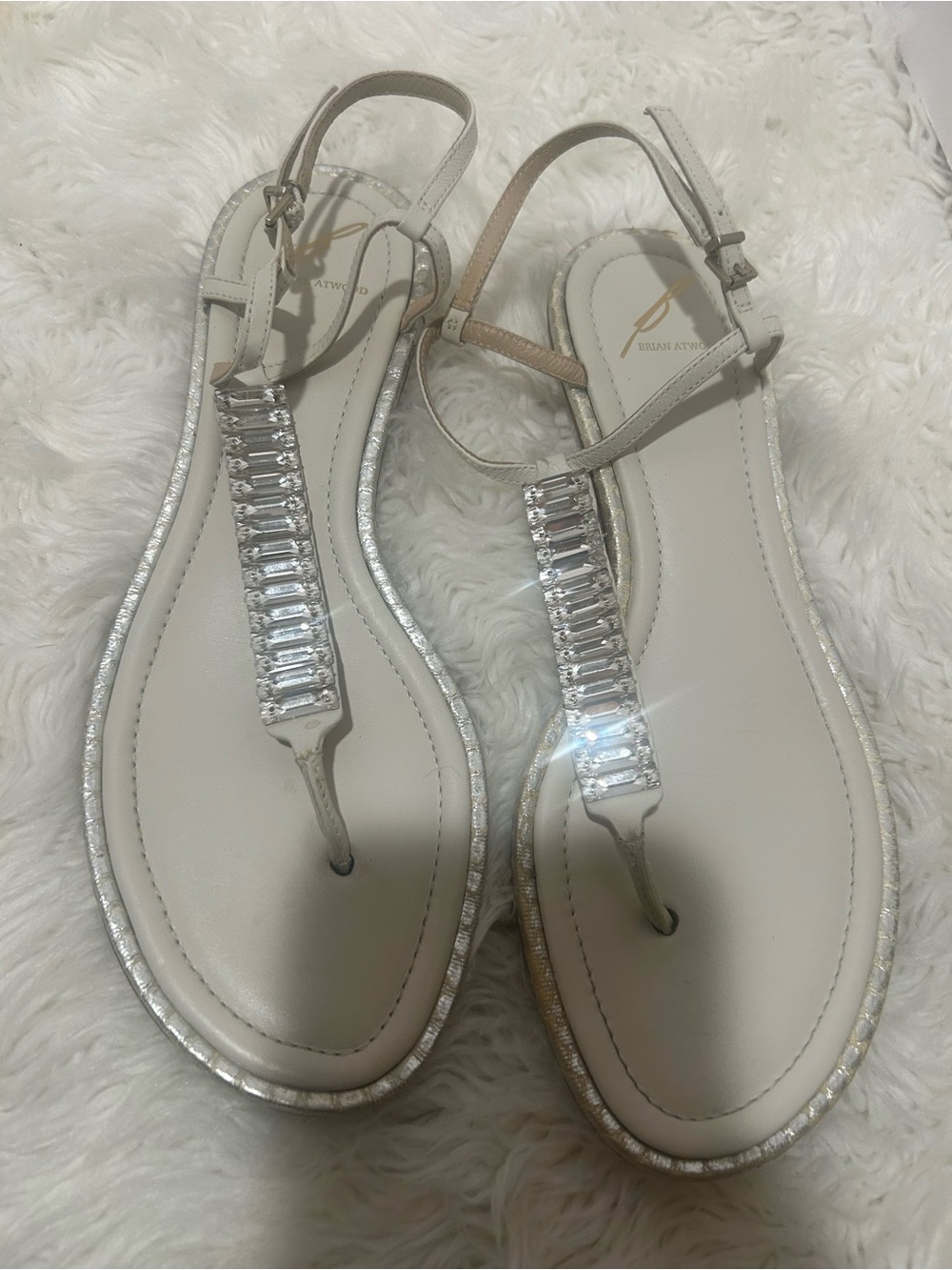 B Brian Atwood Callas crystal beaded T sandals 8.5 white